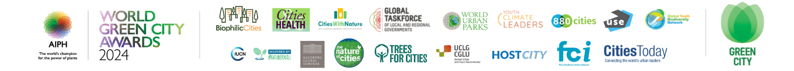 Partner logos for the AIPH World Green City Awards 2024