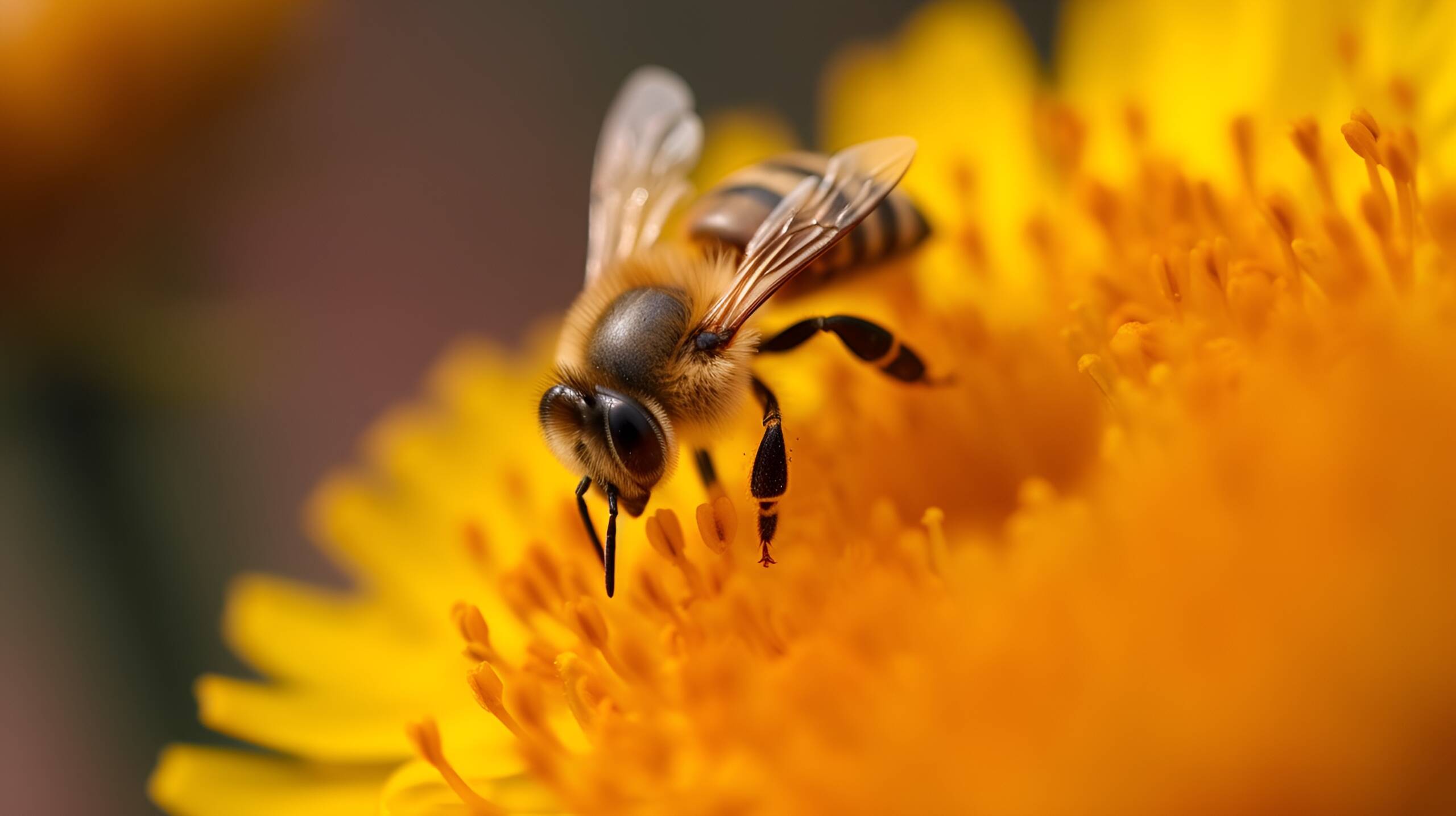 Close-up of bee on a yellow flower.
