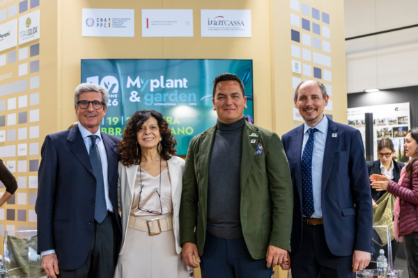 Filippo Faccioli, Valeria Randazzo, Leonardo Capitanio and Tim Briercliffe at Myplant & Garden 2026, Milan.