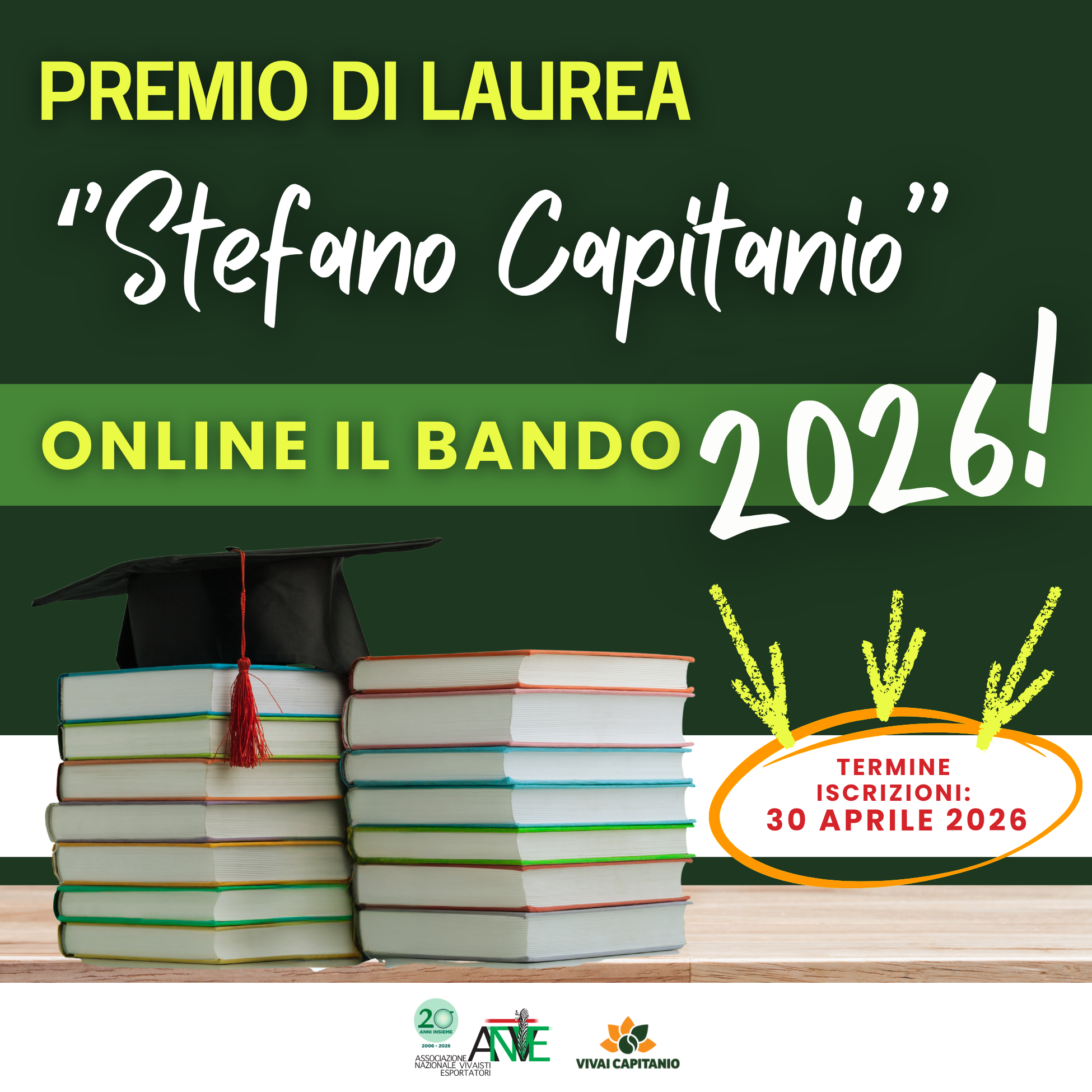 Promotional graphic for Stefano Capitanio Awards 2026 showing application deadline of 30 April