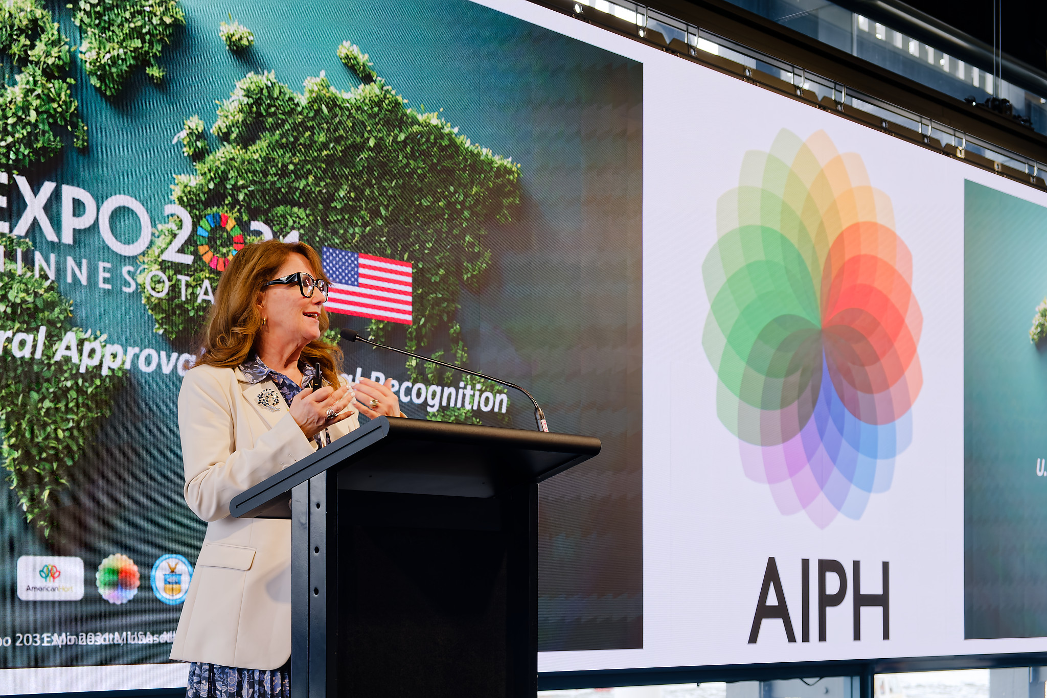 Wendy Meadley presents the proposal for Expo 2031 Minnesota during the International Horticultural Expo Conference.