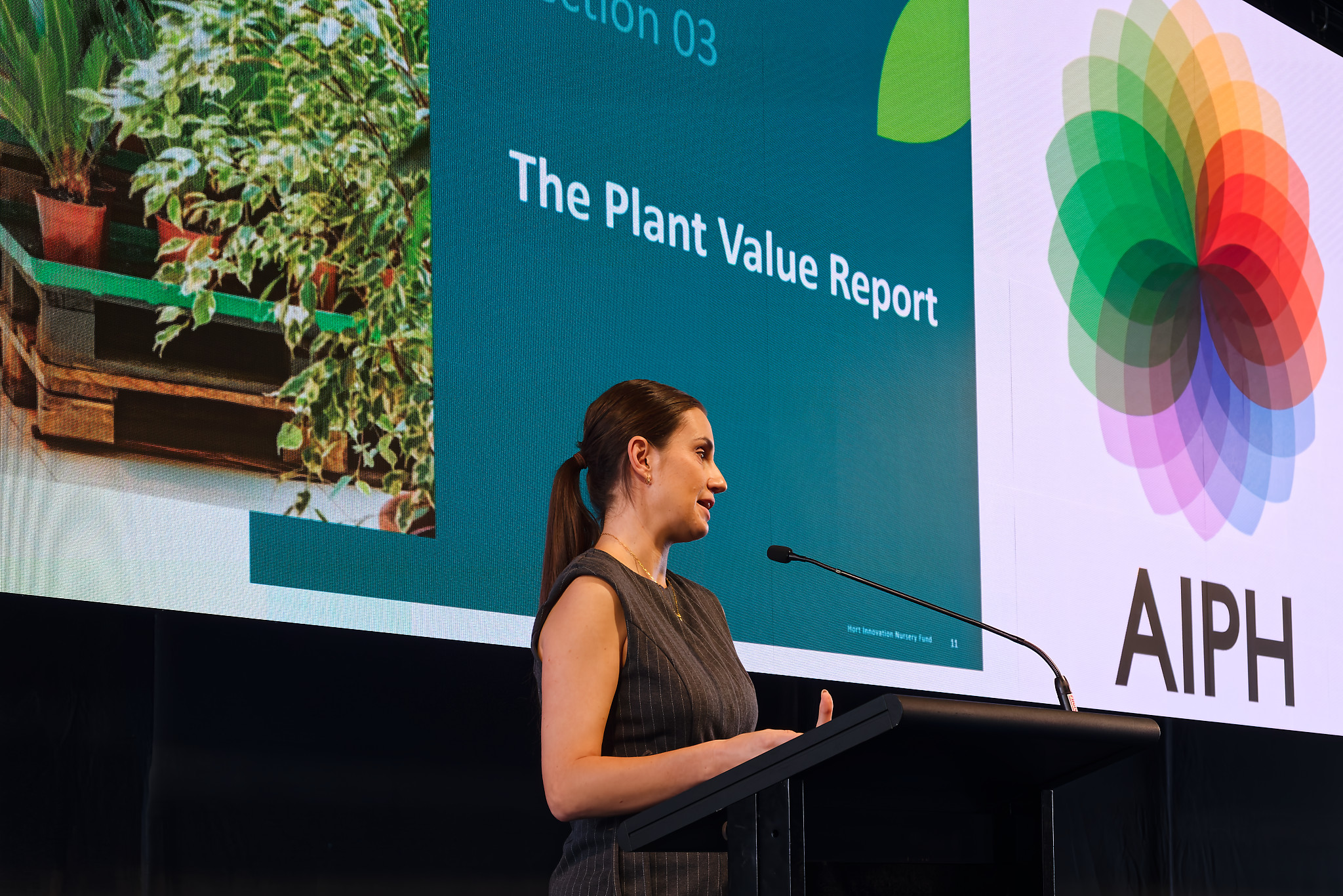 Speaker presents findings from the Plant Value Report during the AIPH International Horticultural Industry Conference.