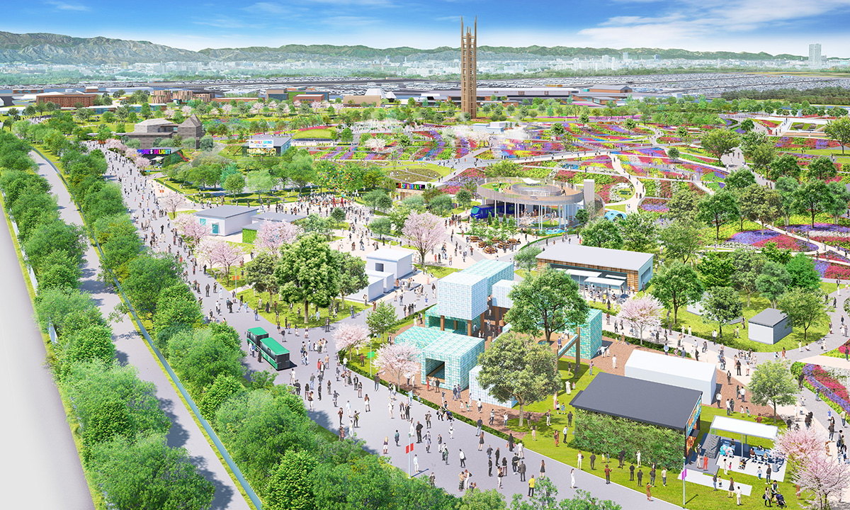 Rendered overview of GREEN×EXPO 2027 site showing gardens, pavilions and visitor areas