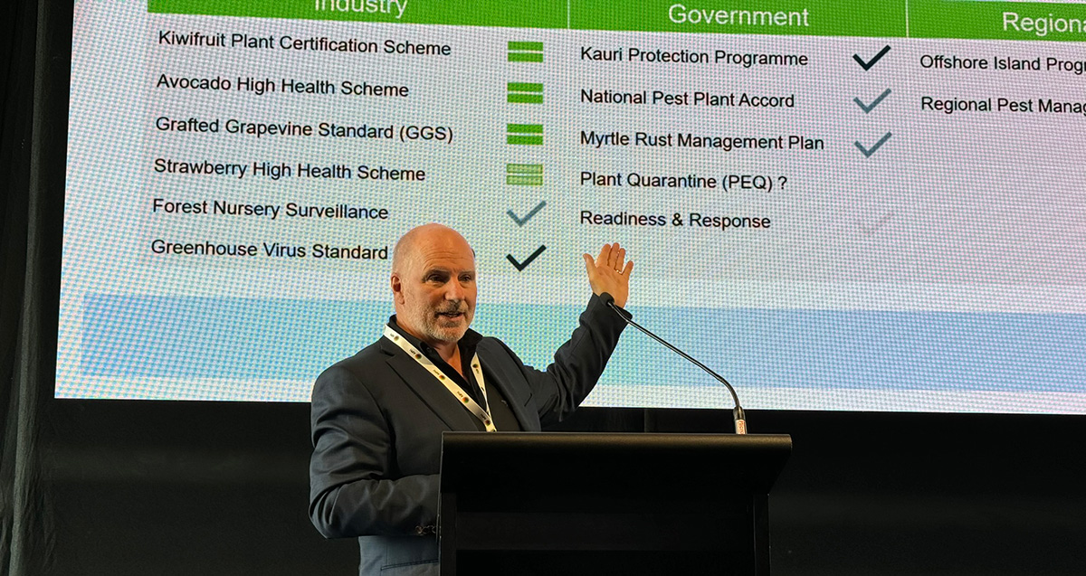 Matt Dolan of NZPPI presenting plant health certification systems at the AIPH Horticultural Industry Conference.