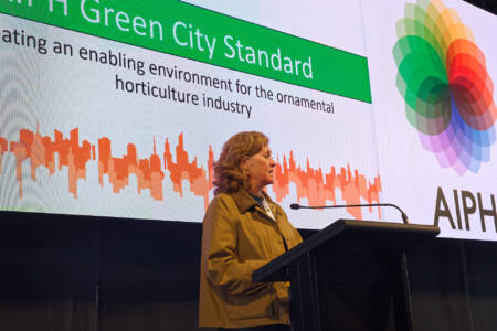 Dr Audrey Timm presenting the AIPH Green City Standard