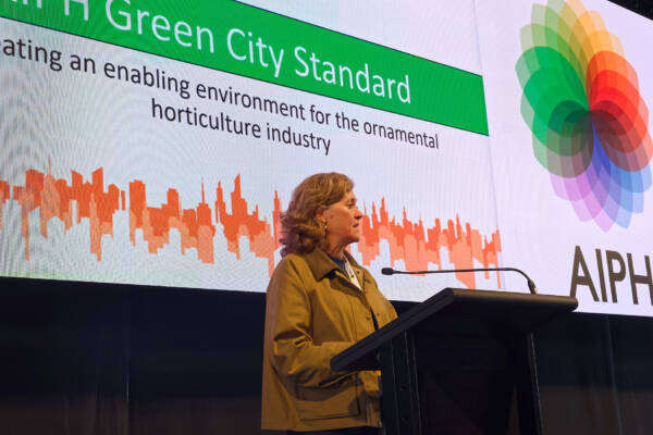 Dr Audrey Timm presenting the AIPH Green City Standard