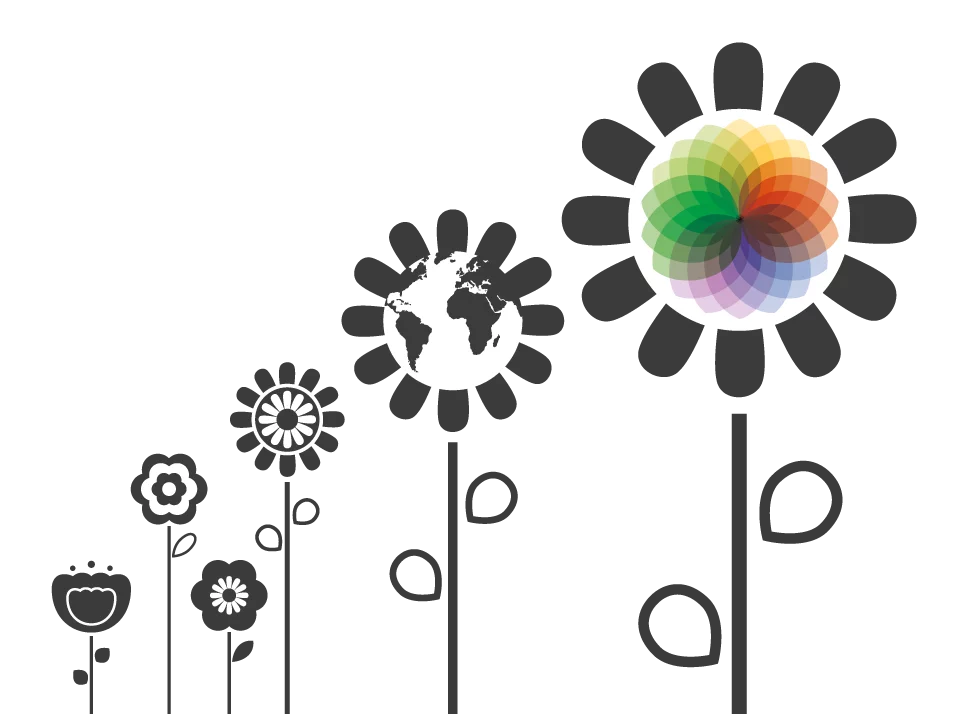 Five flowers graphics in line of height