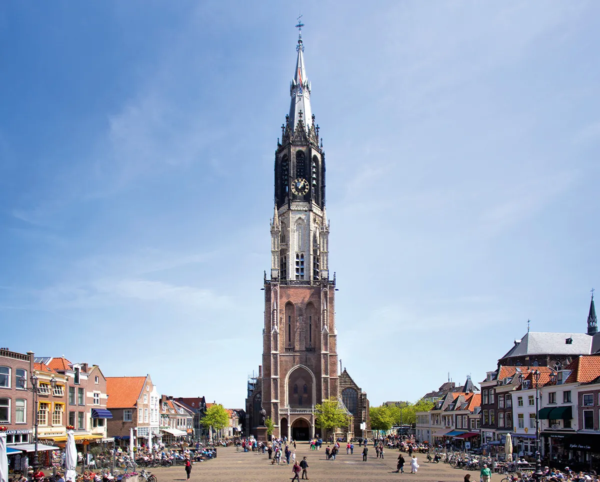 Market Square in Delft with Acer saccharinum trees near the New Church