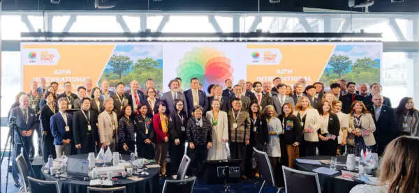 Delegates gather for a group photo at the International Horticultural Expo Conference during the AIPH Meeting in Sydney 2026