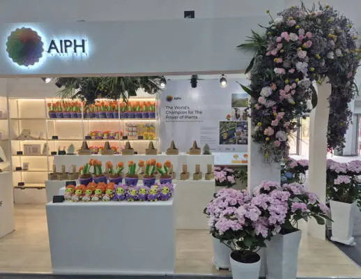 AIPH booth with plants and merchandise at the 2026 Taean International Horticultural-Healing Expo