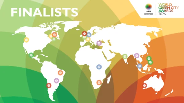 A map showing the locations of Finalists for the AIPH World Green City Awards 2026